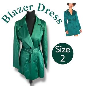 Women Dress, Green Satin Blazer Dress, Christmas, Business Holiday Party Dress 2